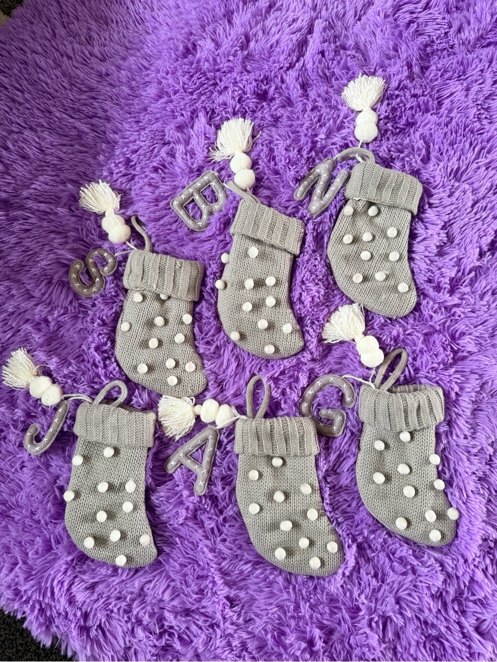Gray Pom-Pom Knit Stocking Set - Holiday Decor initial- S B N J A G AVAILABLE